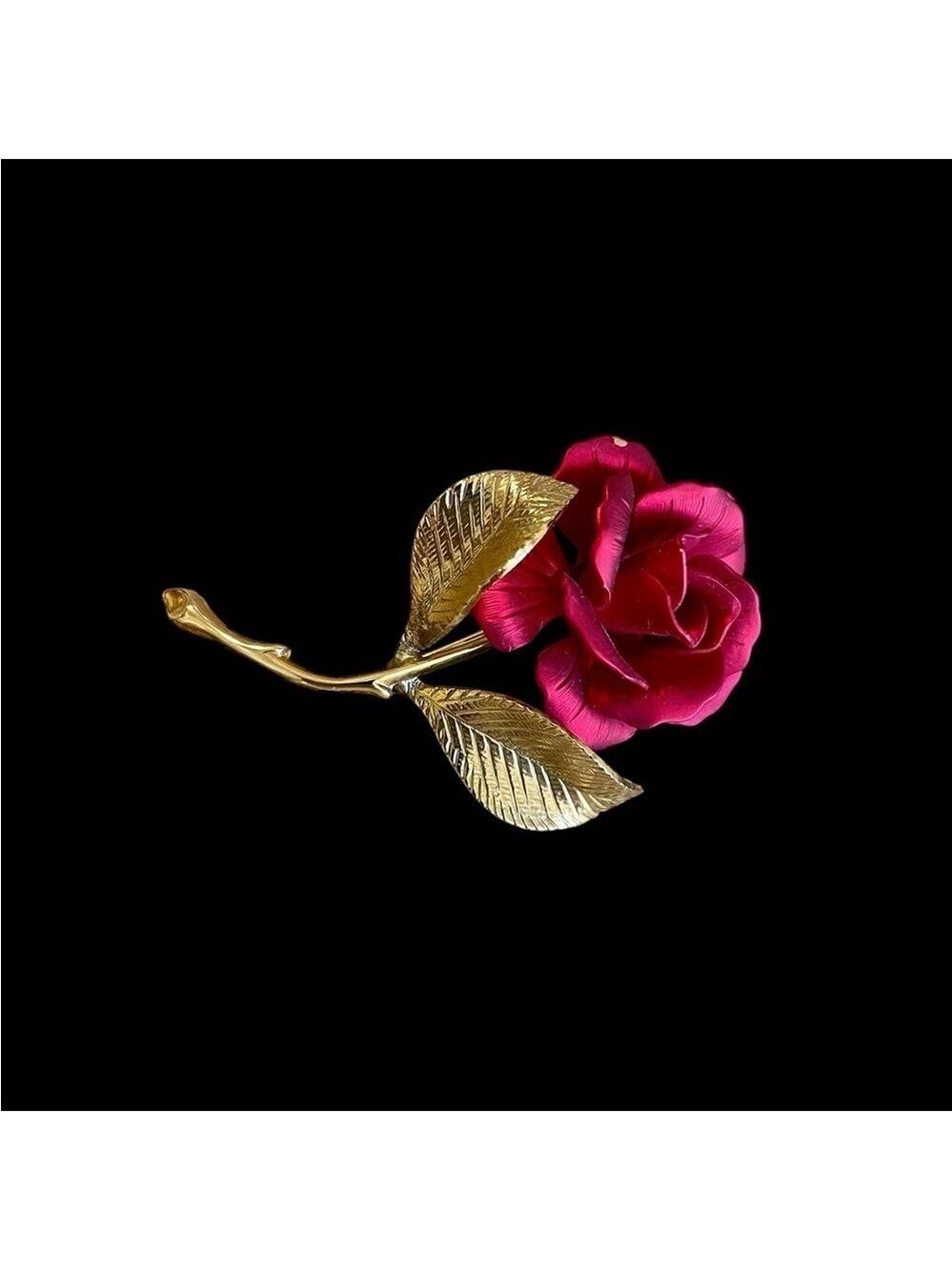 Brooch, Vintage Signed Cerrito, Elegant Gold and Red Rose Brooch